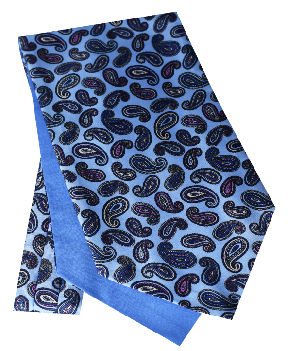 Fine Silk Paisley Pattern Cravat in Light Blue